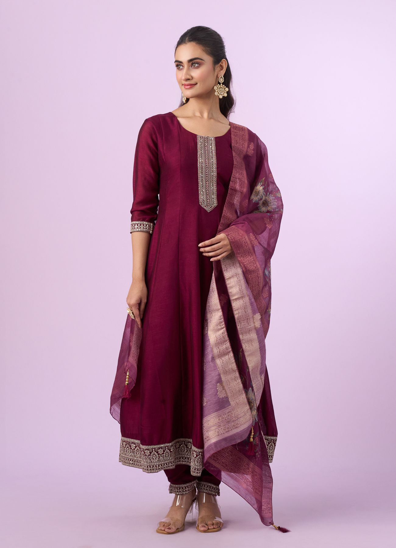 Mohey Women Regal Wine Stitched Anarkali Suit