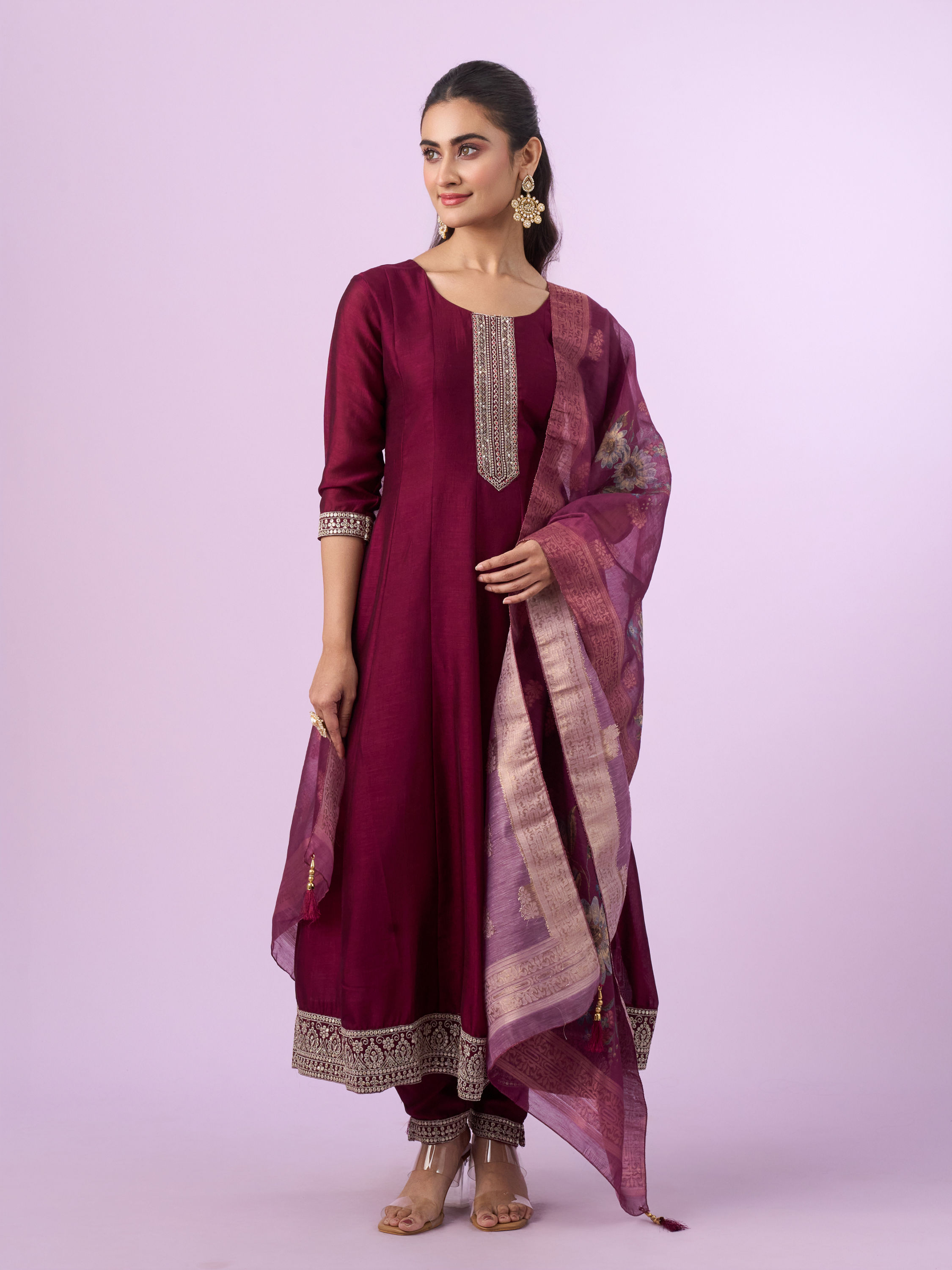 Mohey Women Regal Wine Stitched Anarkali Suit