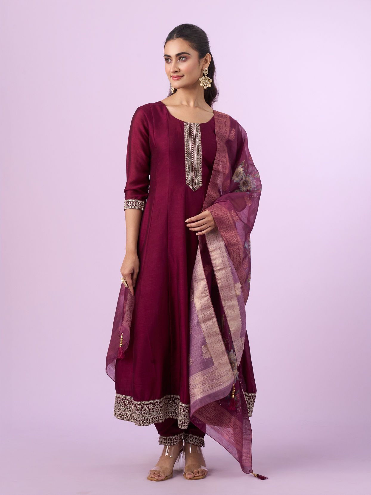 Mohey Women Regal Wine Stitched Anarkali Suit