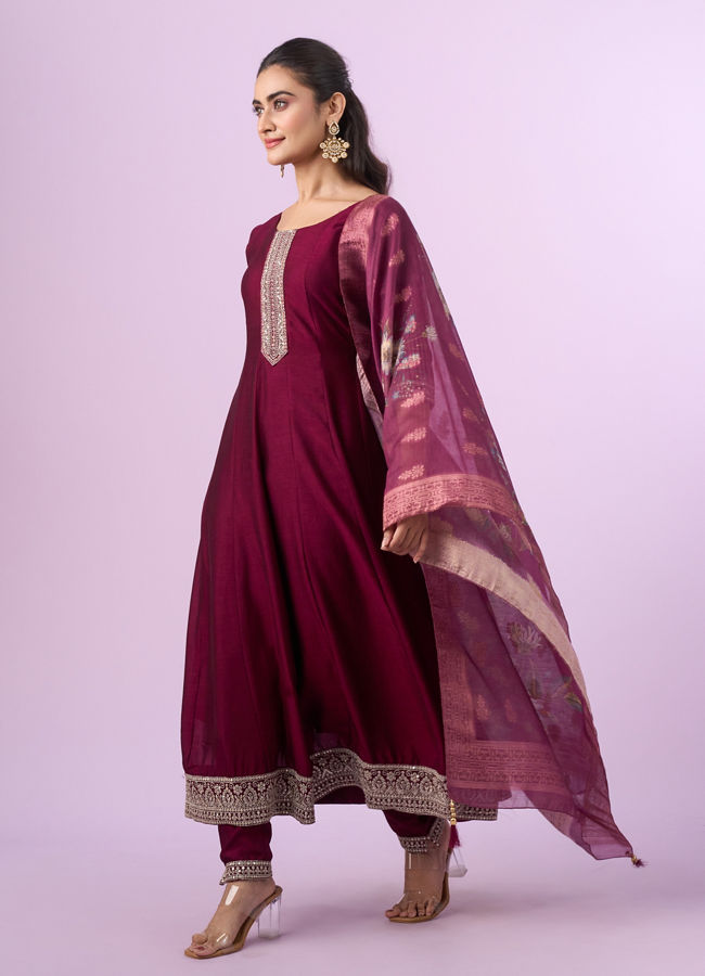 Mohey Women Regal Wine Stitched Anarkali Suit