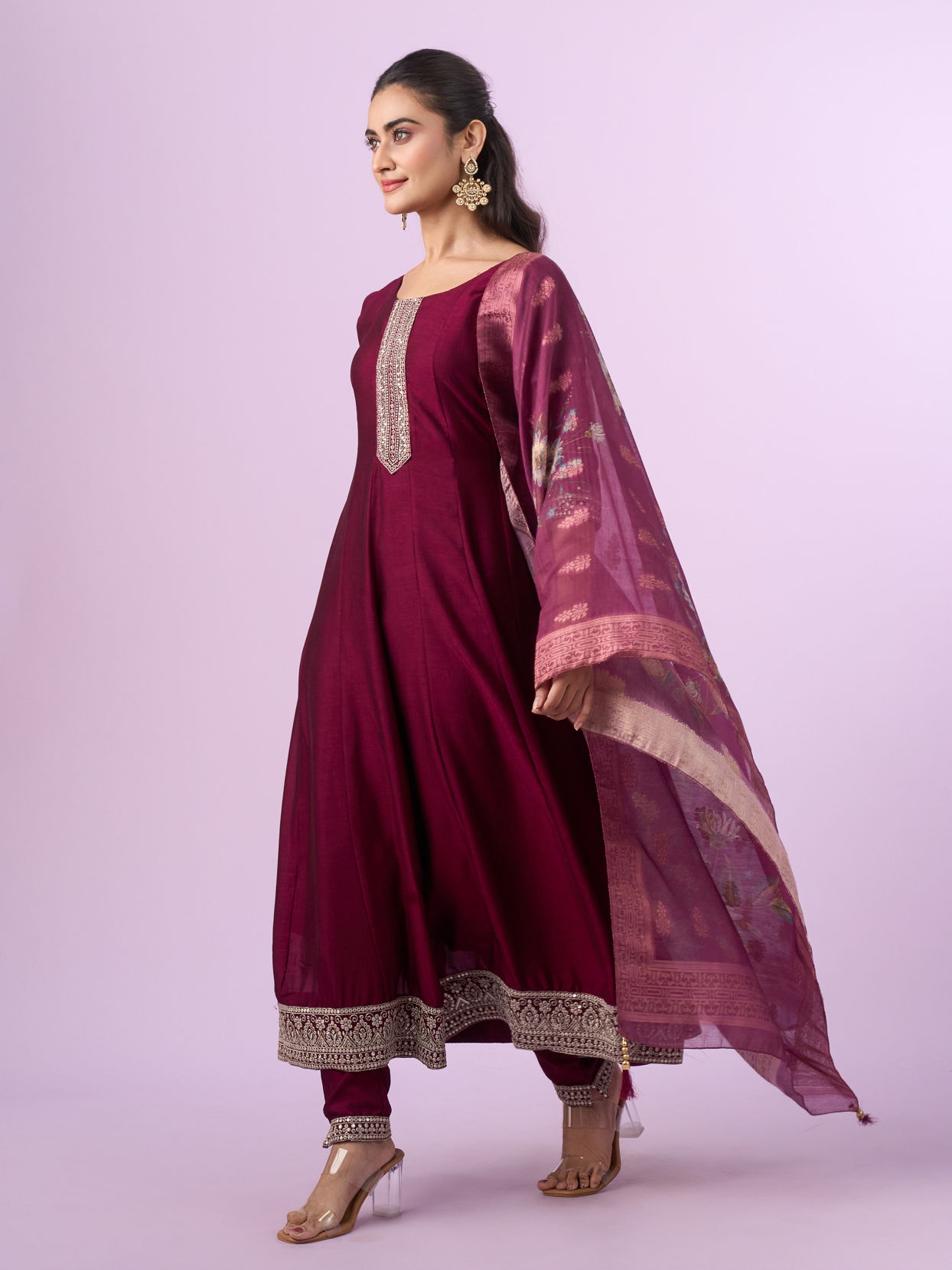 Mohey Women Regal Wine Stitched Anarkali Suit