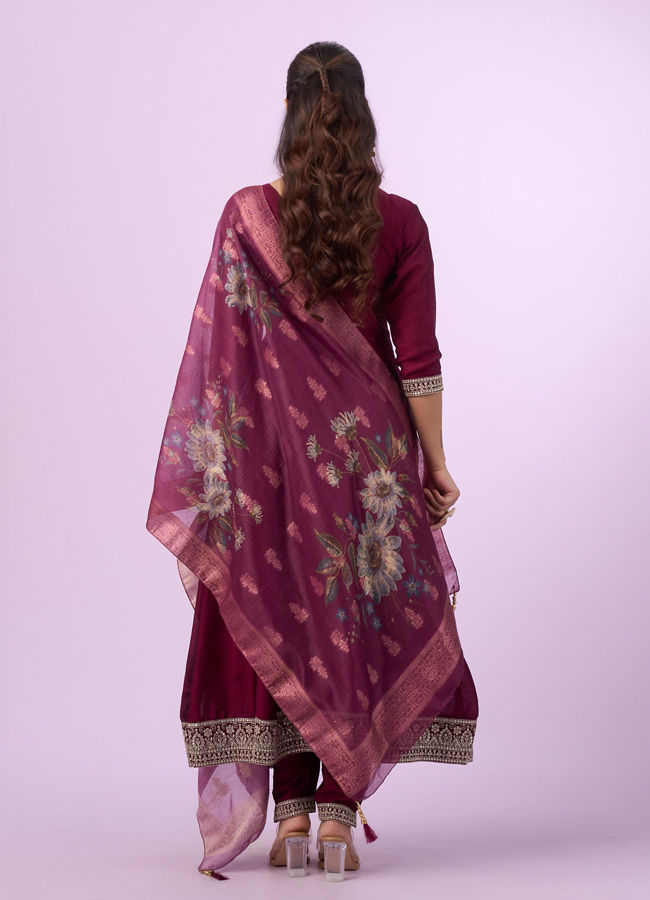 Mohey Women Regal Wine Stitched Anarkali Suit