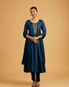 Teal Blue Sequined Anarkali Suit with Embroidered Neckline