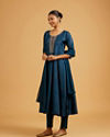 Mohey Women Teal Blue Sequined Anarkali Suit with Embroidered Neckline