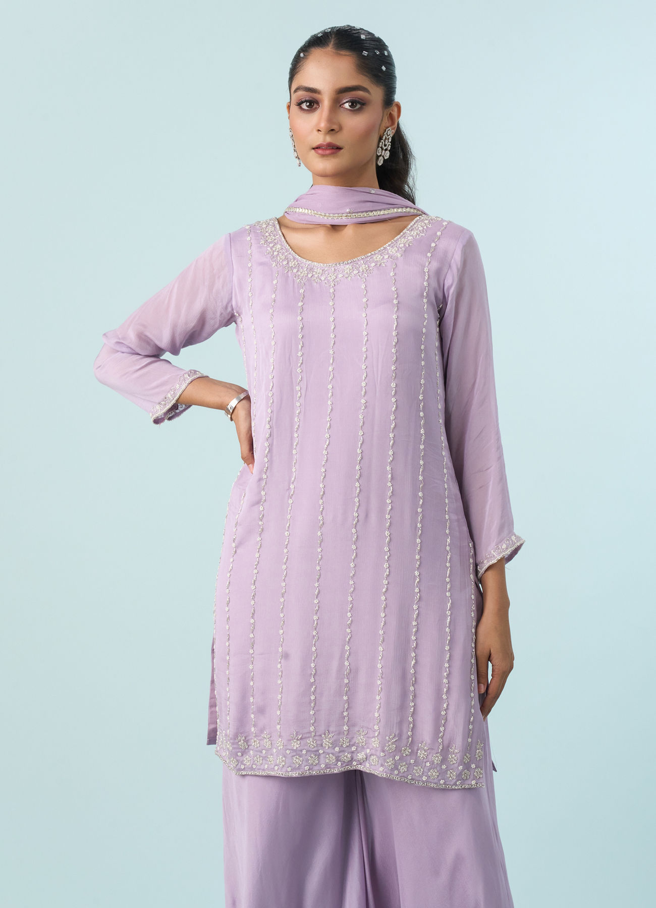 Mohey Women Purple Enchantment Chinon Palazzo Suit