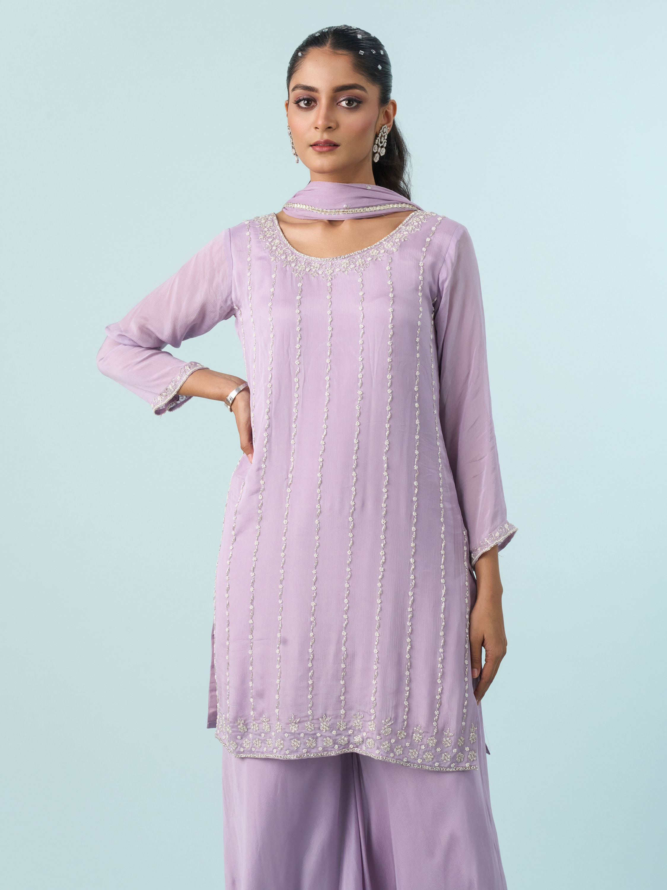 Mohey Women Purple Enchantment Chinon Palazzo Suit