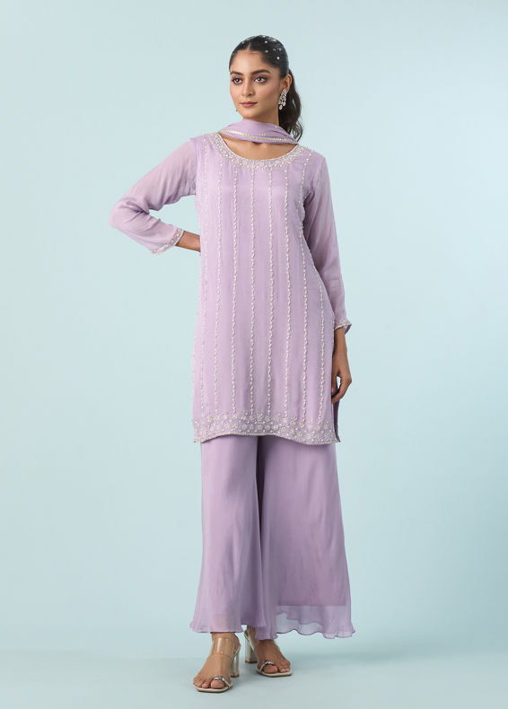 Mohey Women Purple Enchantment Chinon Palazzo Suit