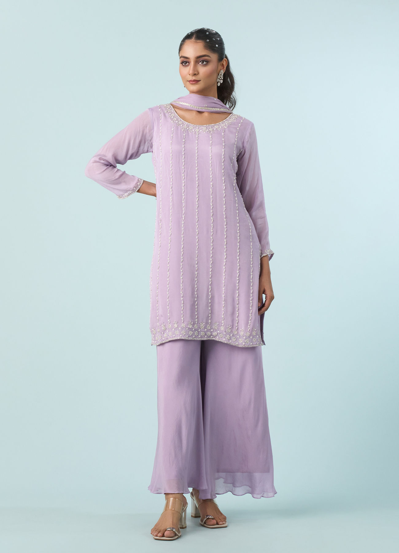 Mohey Women Purple Enchantment Chinon Palazzo Suit