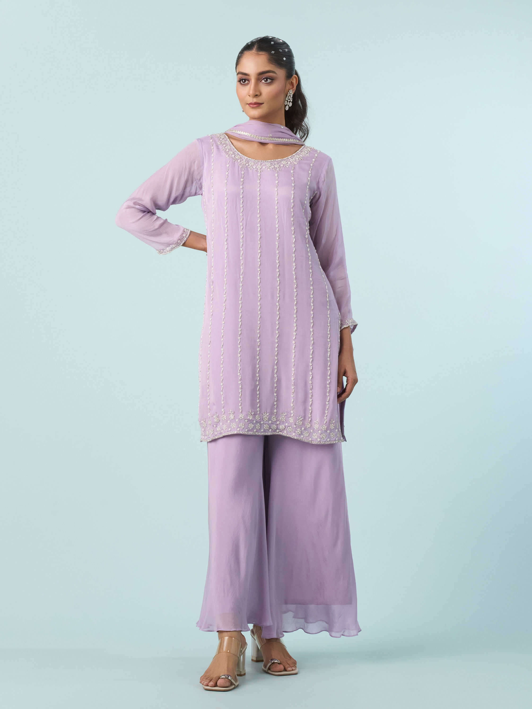 Mohey Women Purple Enchantment Chinon Palazzo Suit