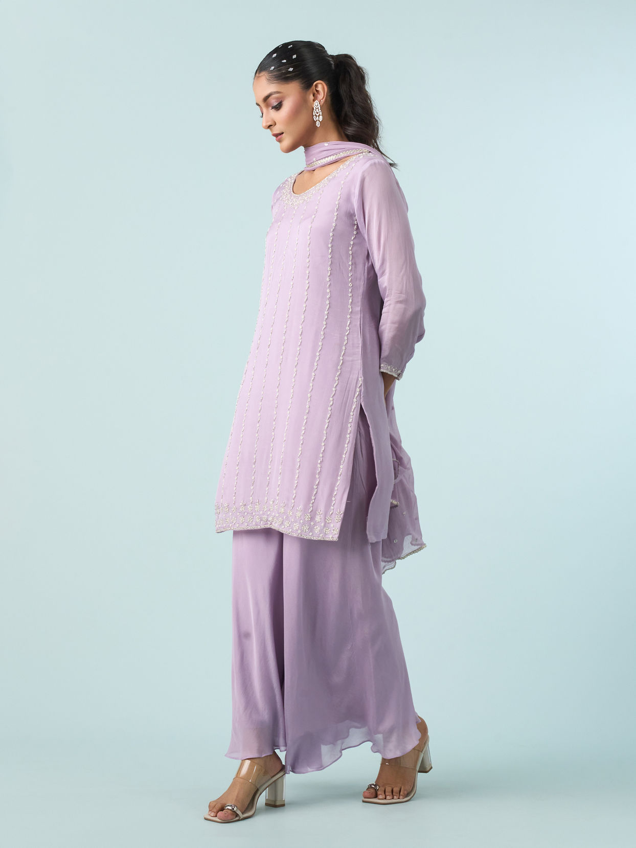 Mohey Women Purple Enchantment Chinon Palazzo Suit