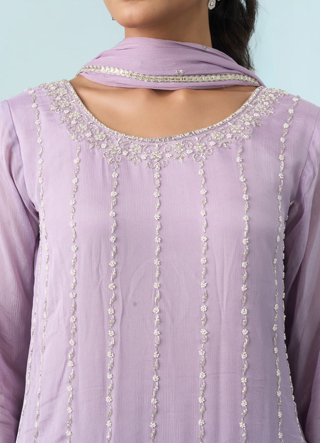 Mohey Women Purple Enchantment Chinon Palazzo Suit