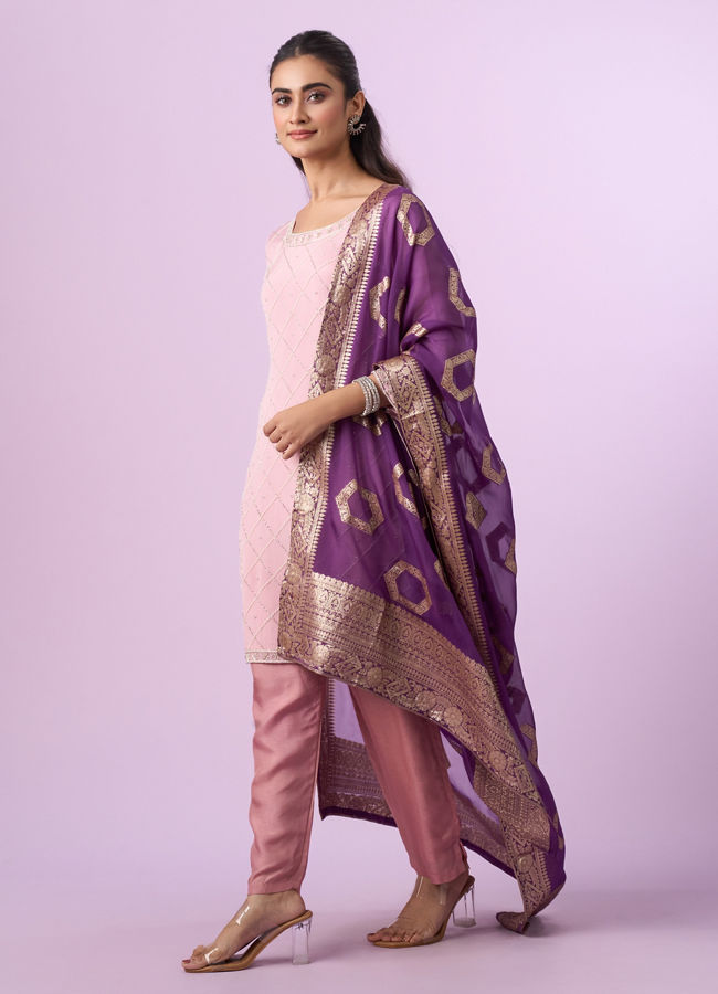 Mohey Women Purple Chinon Splendor Palazzo Suit