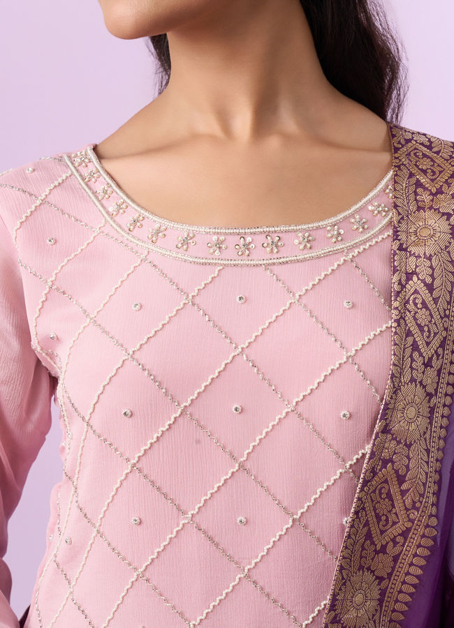 Mohey Women Purple Chinon Splendor Palazzo Suit