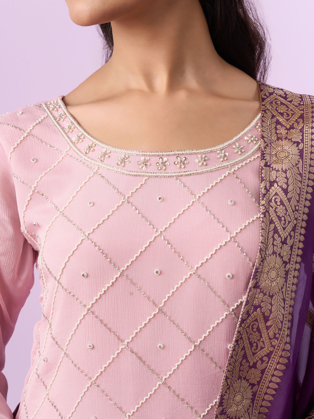 Mohey Women Purple Chinon Splendor Palazzo Suit