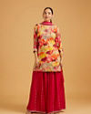 Rani Pink Abstract Print Suit Set with Floral Embroidery And Sequin Work