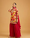 Mohey Women Rani Pink Abstract Print Suit Set with Floral Embroidery And Sequin Work
