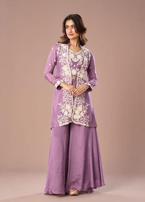 Mohey Women Stunning Purple Chinon Indo Western