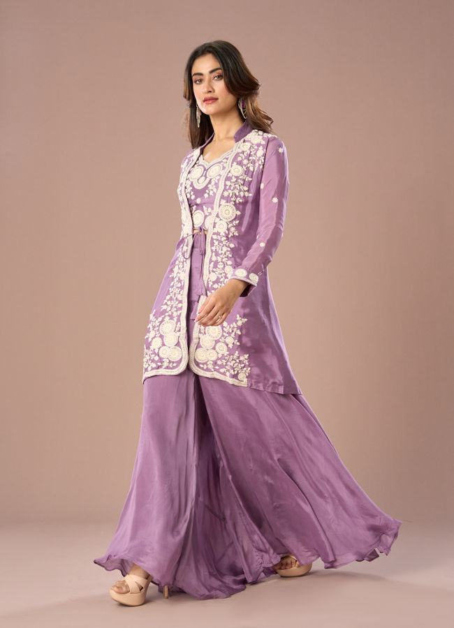 Mohey Women Stunning Purple Chinon Indo Western