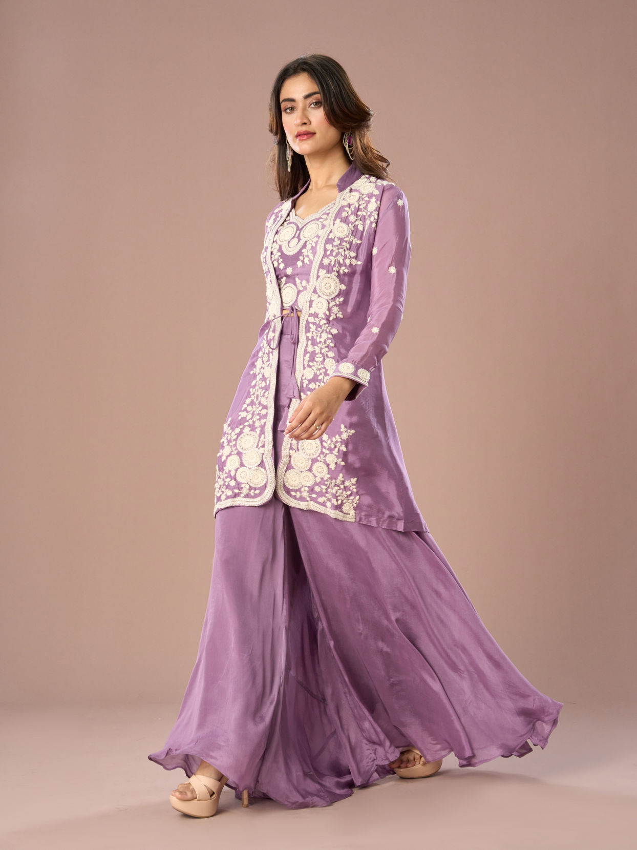 Mohey Women Stunning Purple Chinon Indo Western