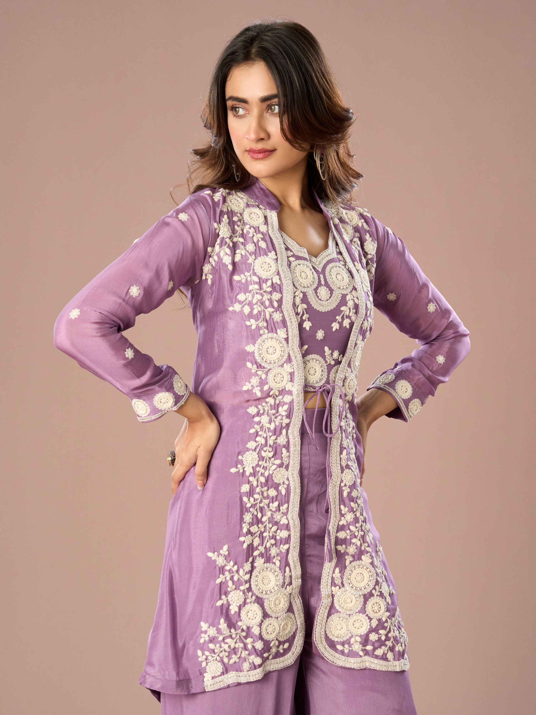 Mohey Women Stunning Purple Chinon Indo Western