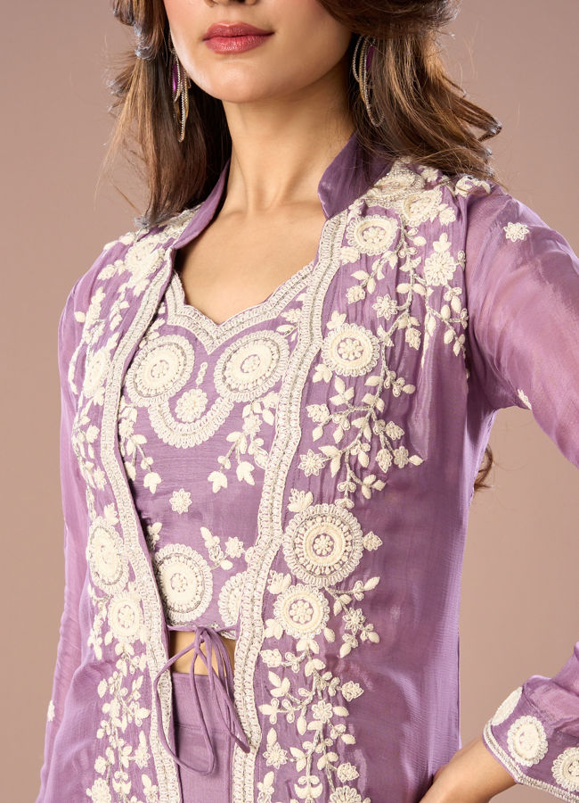 Mohey Women Stunning Purple Chinon Indo Western