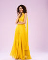 Mohey Women Sun Glow Yellow Georgette Ensemble Indo Western