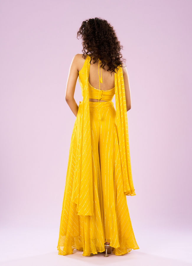 Mohey Women Sun Glow Yellow Georgette Ensemble Indo Western
