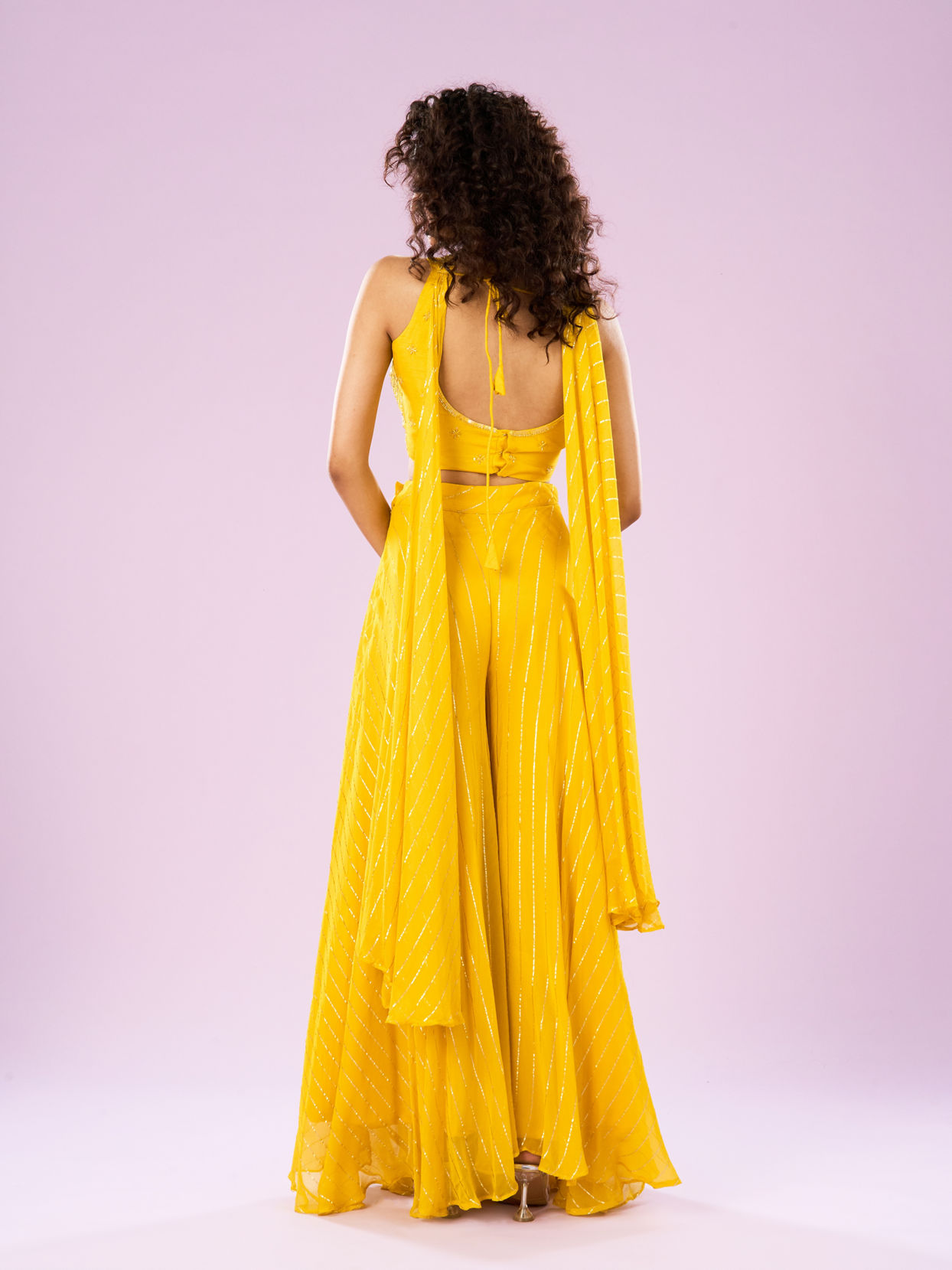 Mohey Women Sun Glow Yellow Georgette Ensemble Indo Western