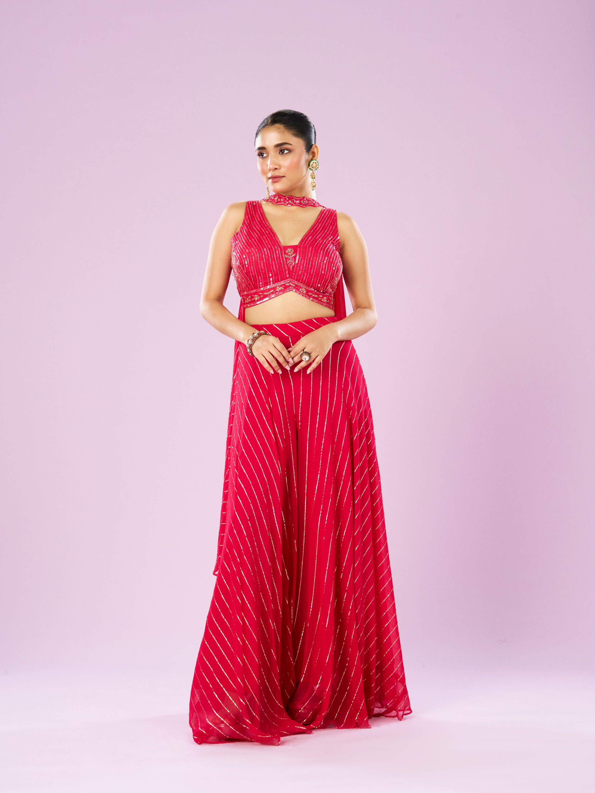 Mohey Women Ravishing Rani Pink Indo-Western Ensemble