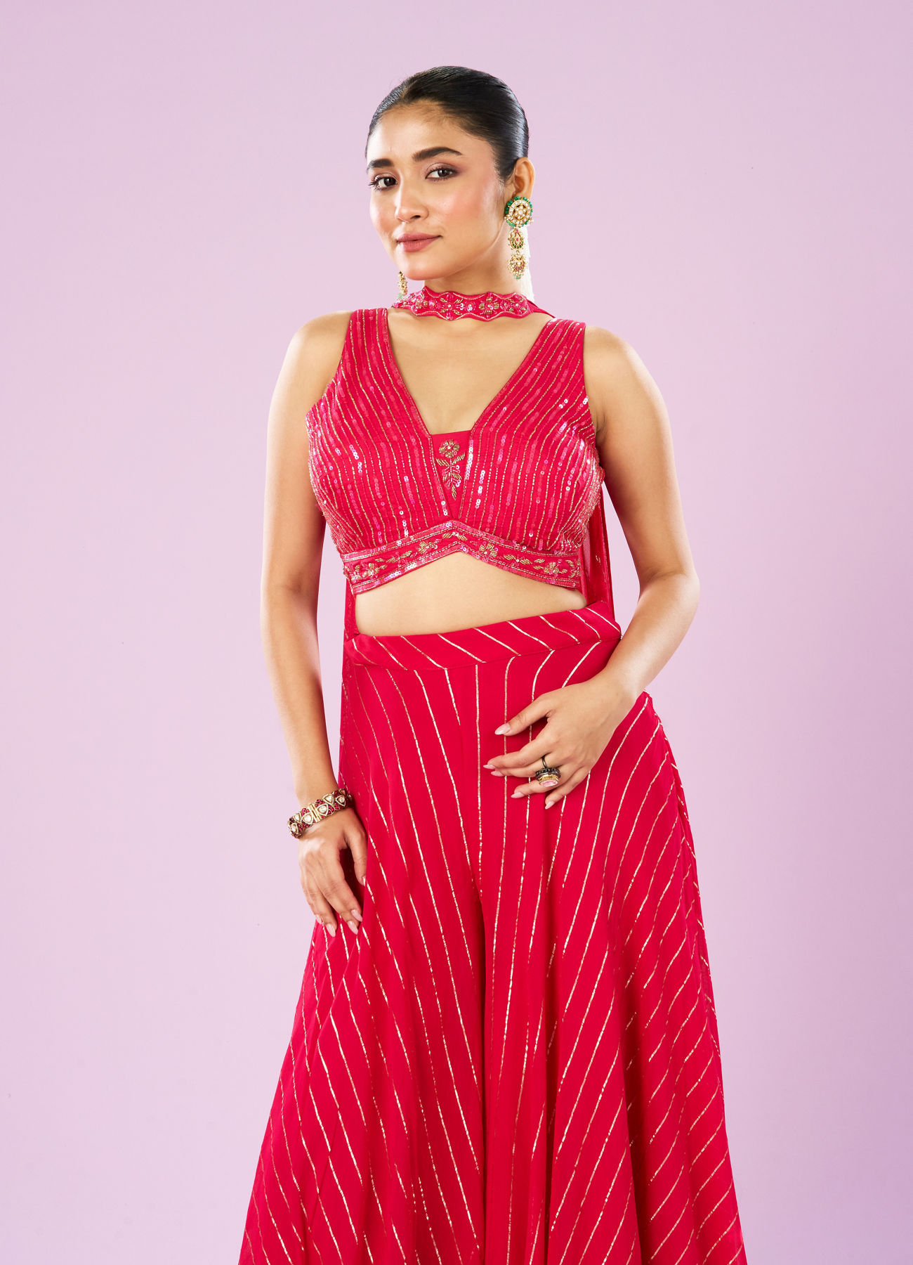 Mohey Women Ravishing Rani Pink Indo-Western Ensemble