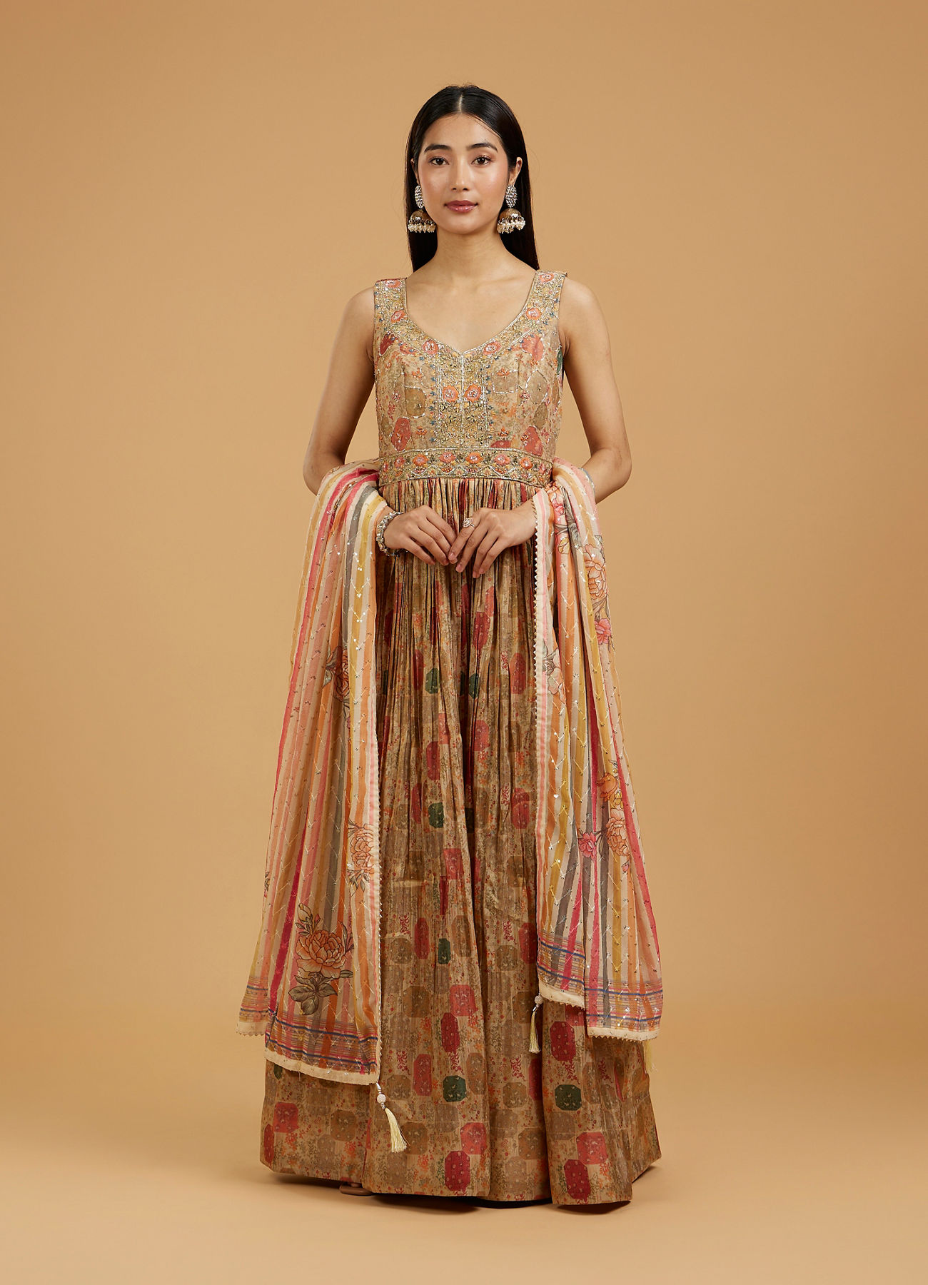 Mohey Women Beige Enthralling Anarkali Suit