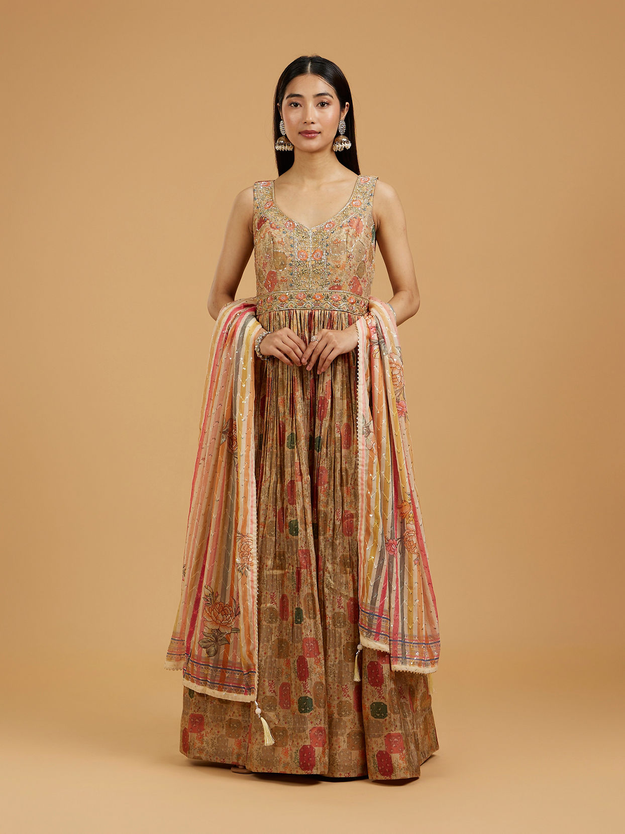 Mohey Women Beige Enthralling Anarkali Suit