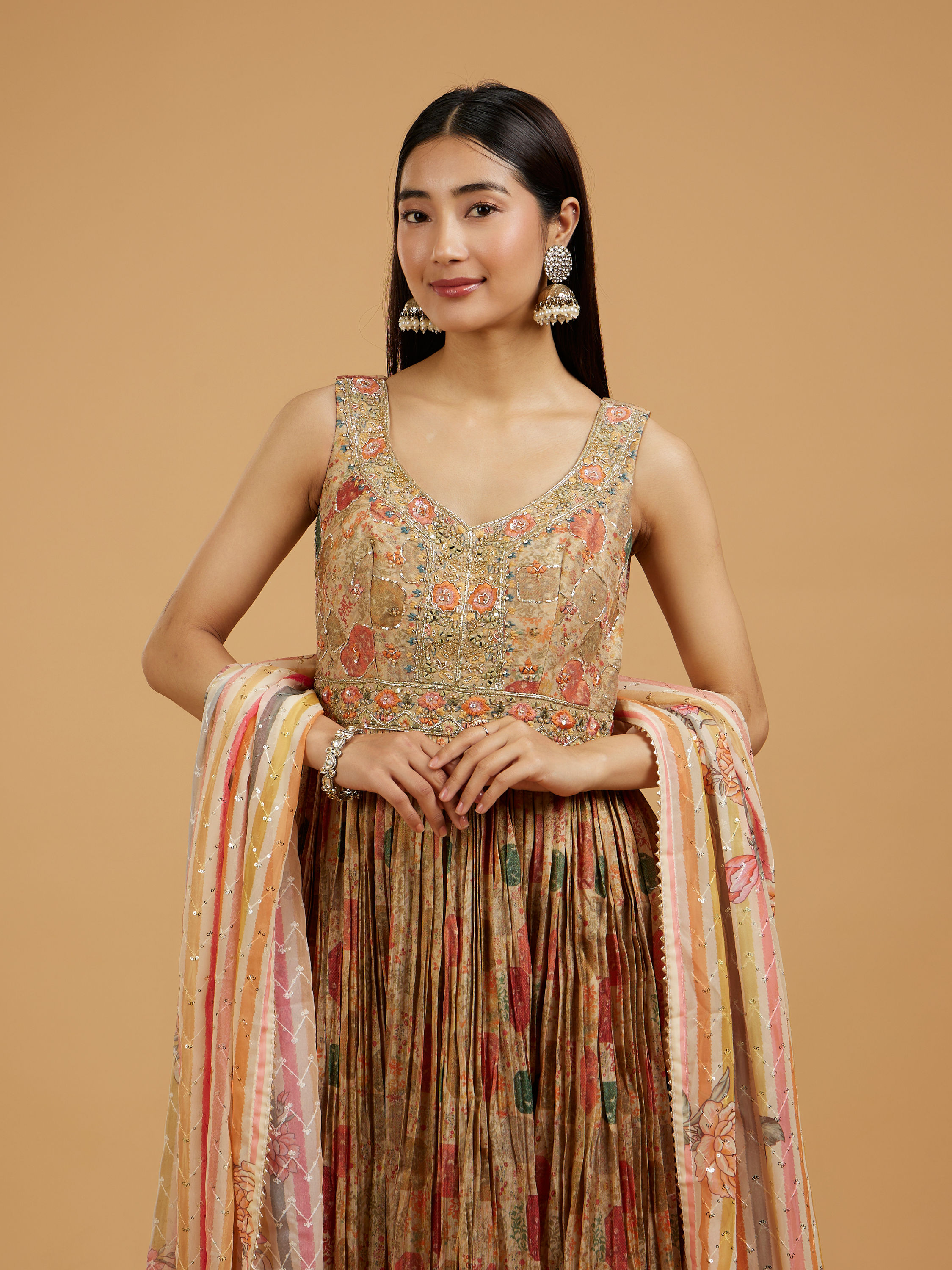 Mohey Women Beige Enthralling Anarkali Suit