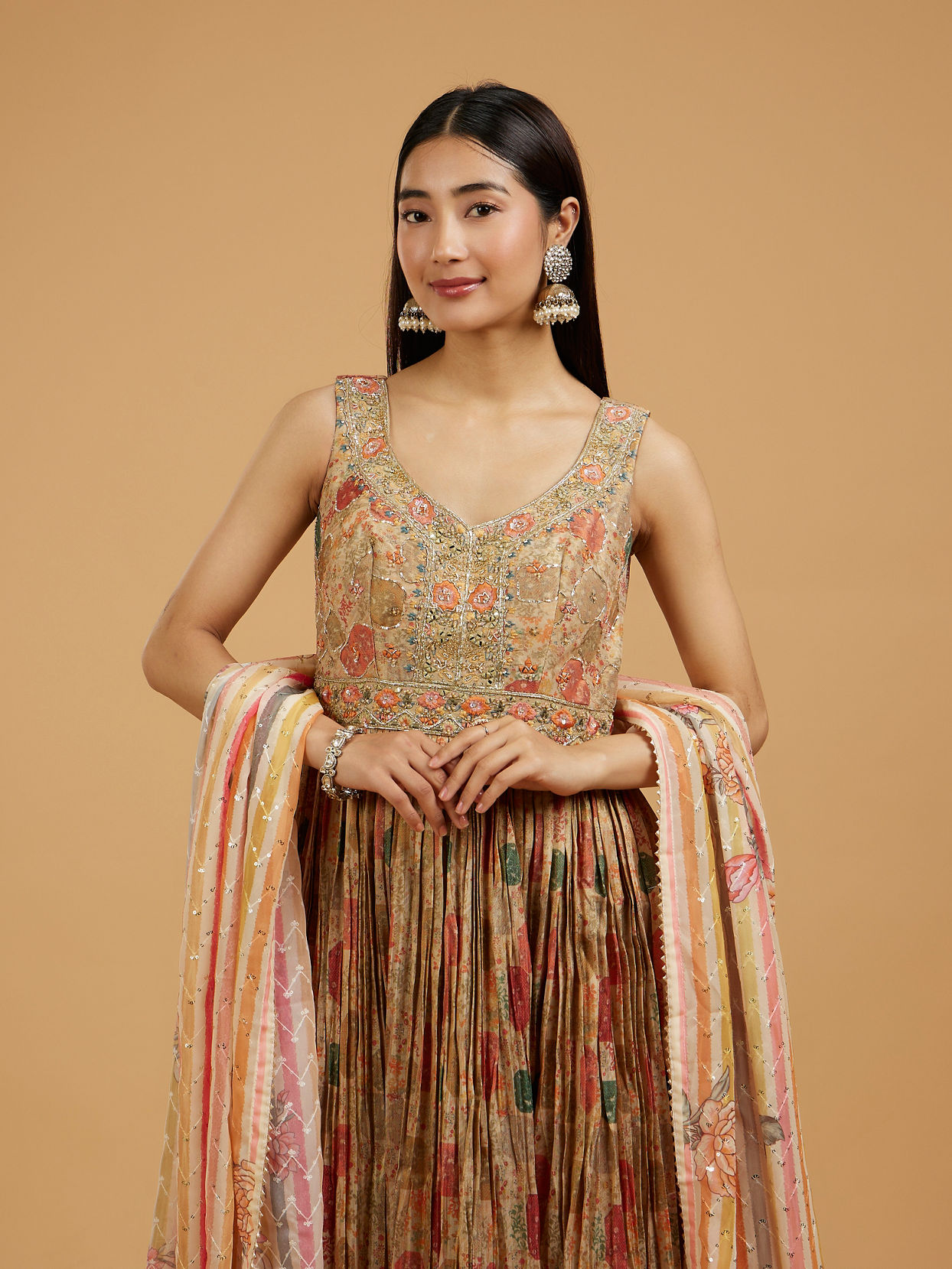Mohey Women Beige Enthralling Anarkali Suit
