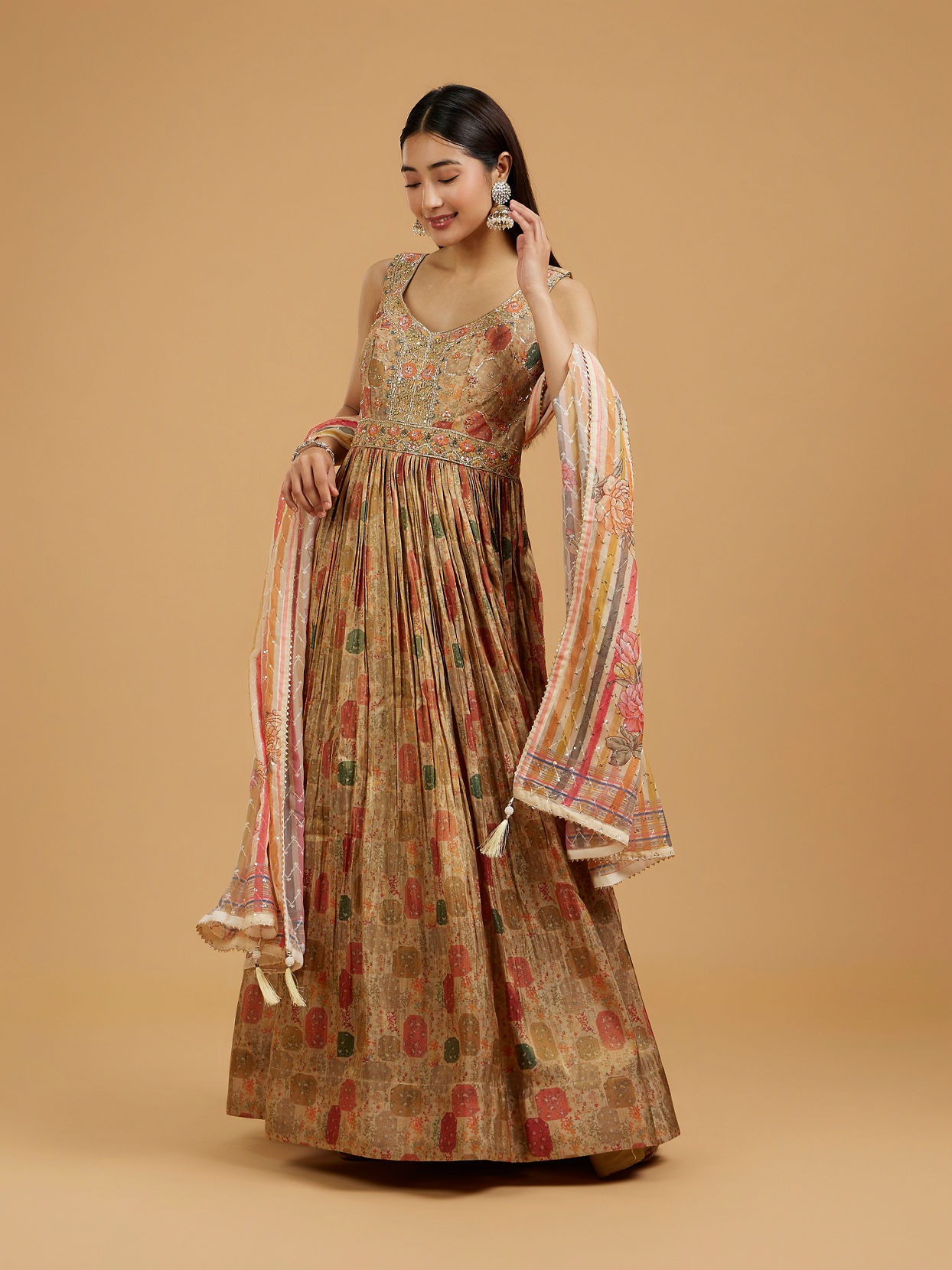 Mohey Women Beige Enthralling Anarkali Suit