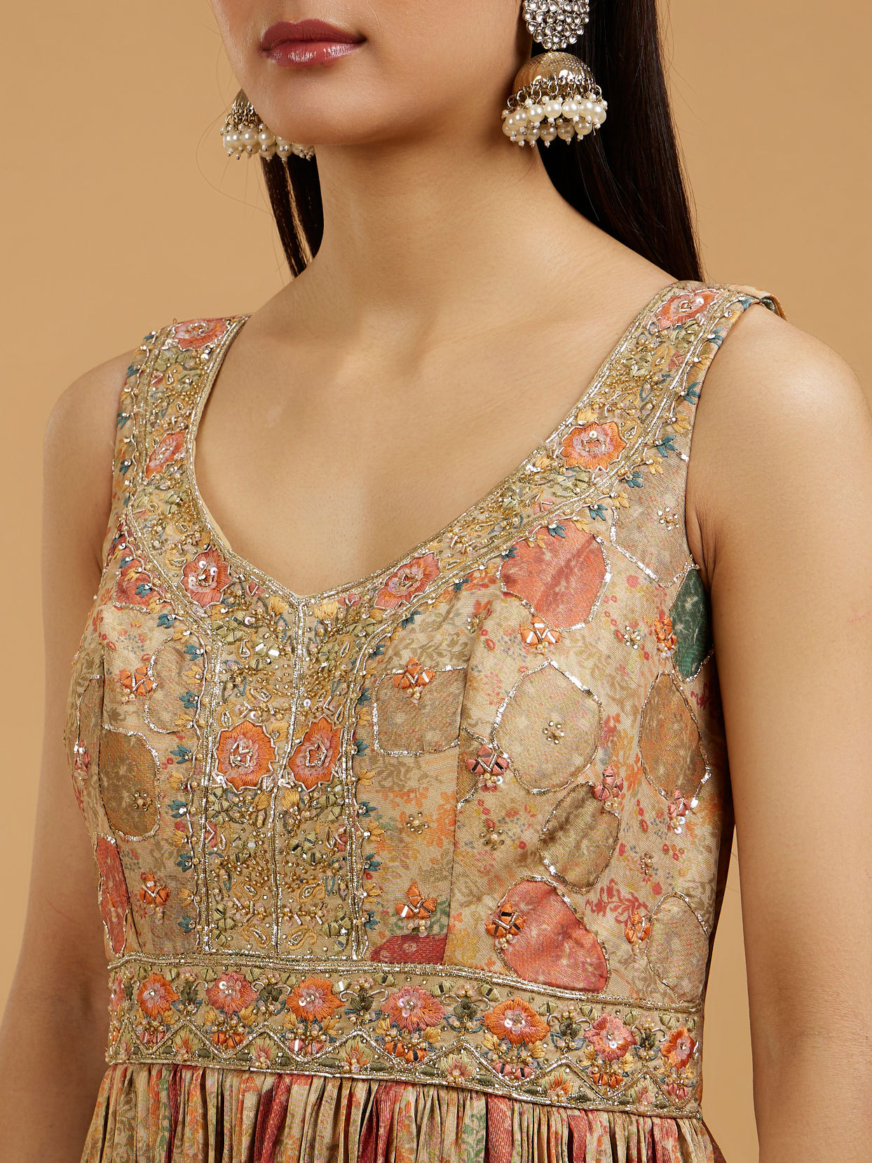 Mohey Women Beige Enthralling Anarkali Suit