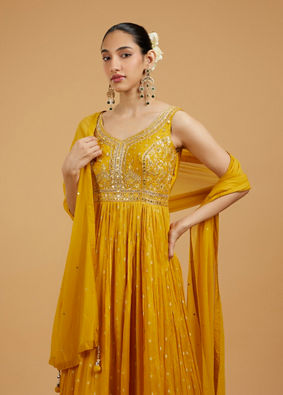 Mohey Women Mustard Yellow Georgette Anarkali Suit