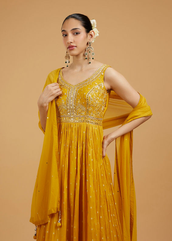 Mohey Women Mustard Yellow Georgette Anarkali Suit