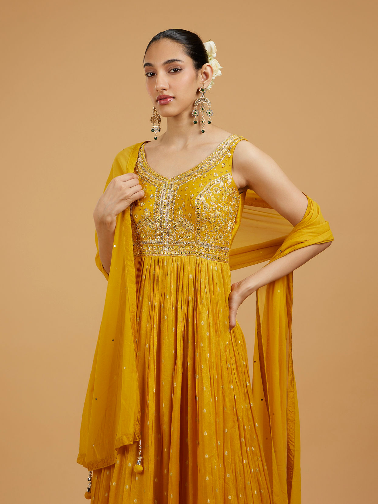 Mohey Women Mustard Yellow Georgette Anarkali Suit