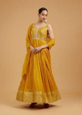 Mohey Women Mustard Yellow Georgette Anarkali Suit