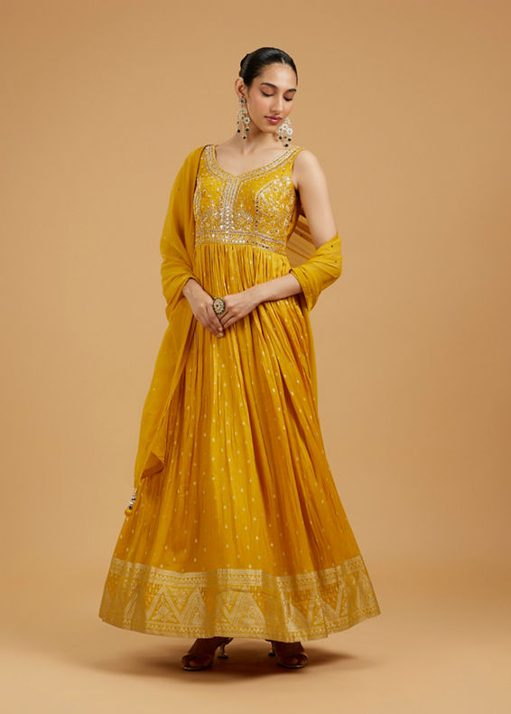 Mohey Women Mustard Yellow Georgette Anarkali Suit