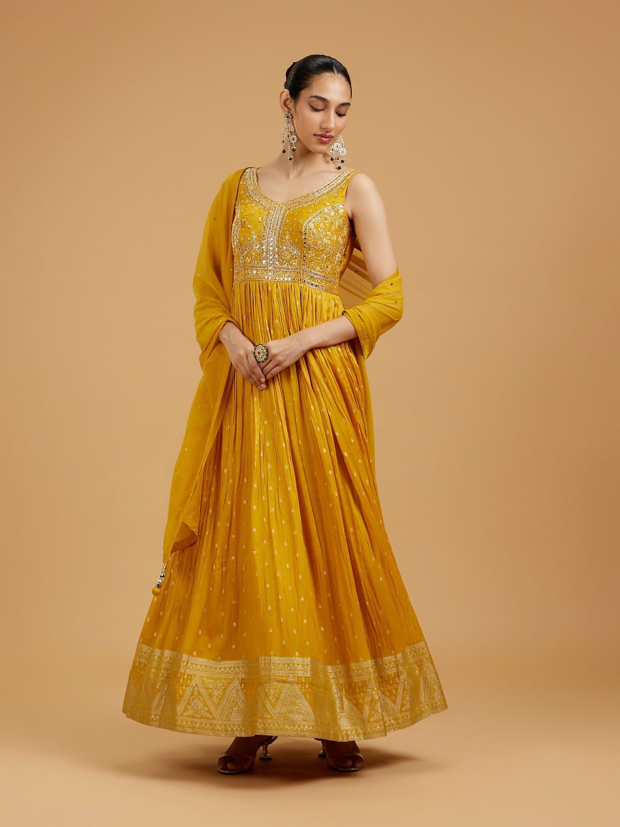 Mohey Women Mustard Yellow Georgette Anarkali Suit