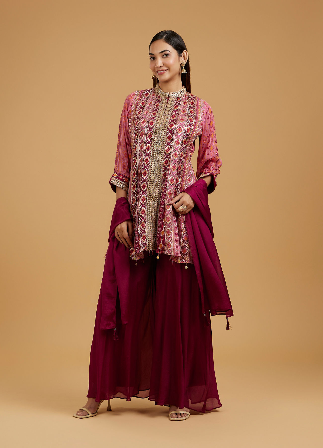 Mohey Women Elegance Embodied Wine Palazzo Suit