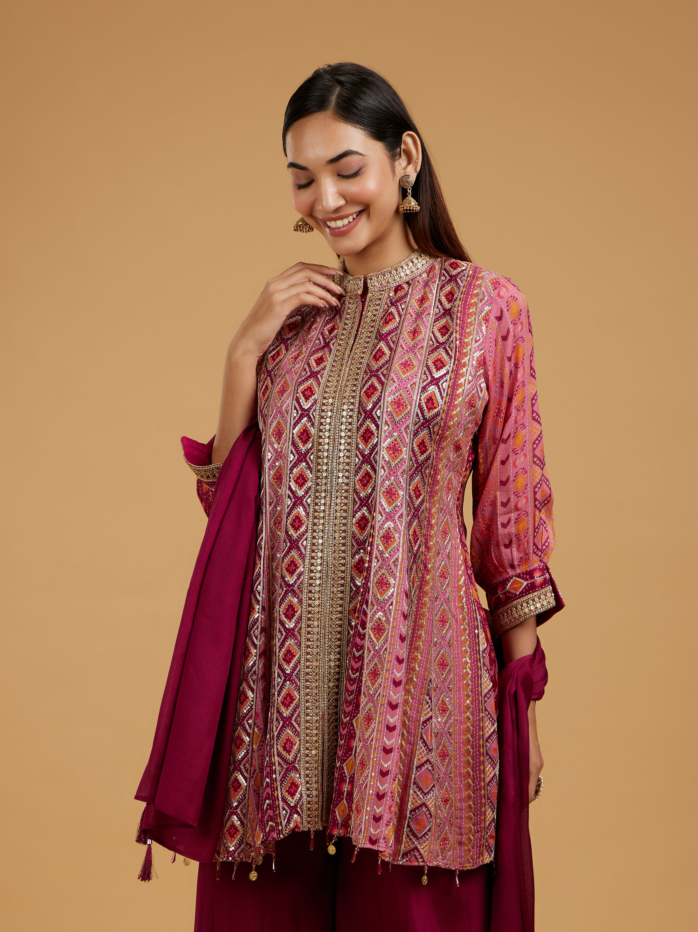 Mohey Women Elegance Embodied Wine Palazzo Suit