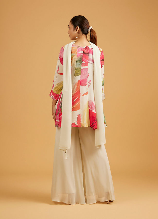 Mohey Women Cream White Abstract Printed Palazzo Suit with Sequin Work