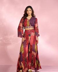 Mohey Women Rust Red Chinon Indo Western