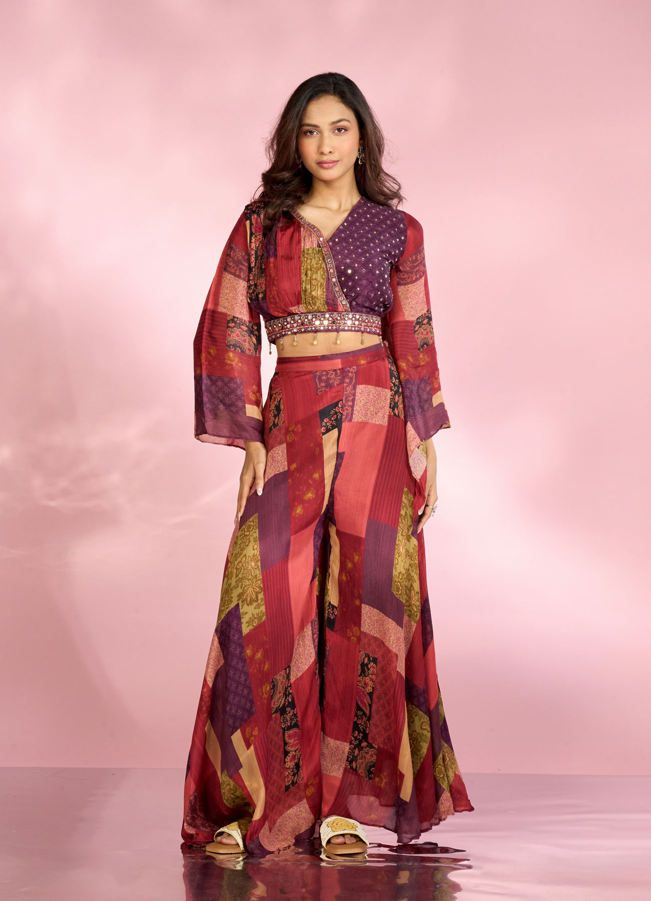 Mohey Women Rust Red Chinon Indo Western