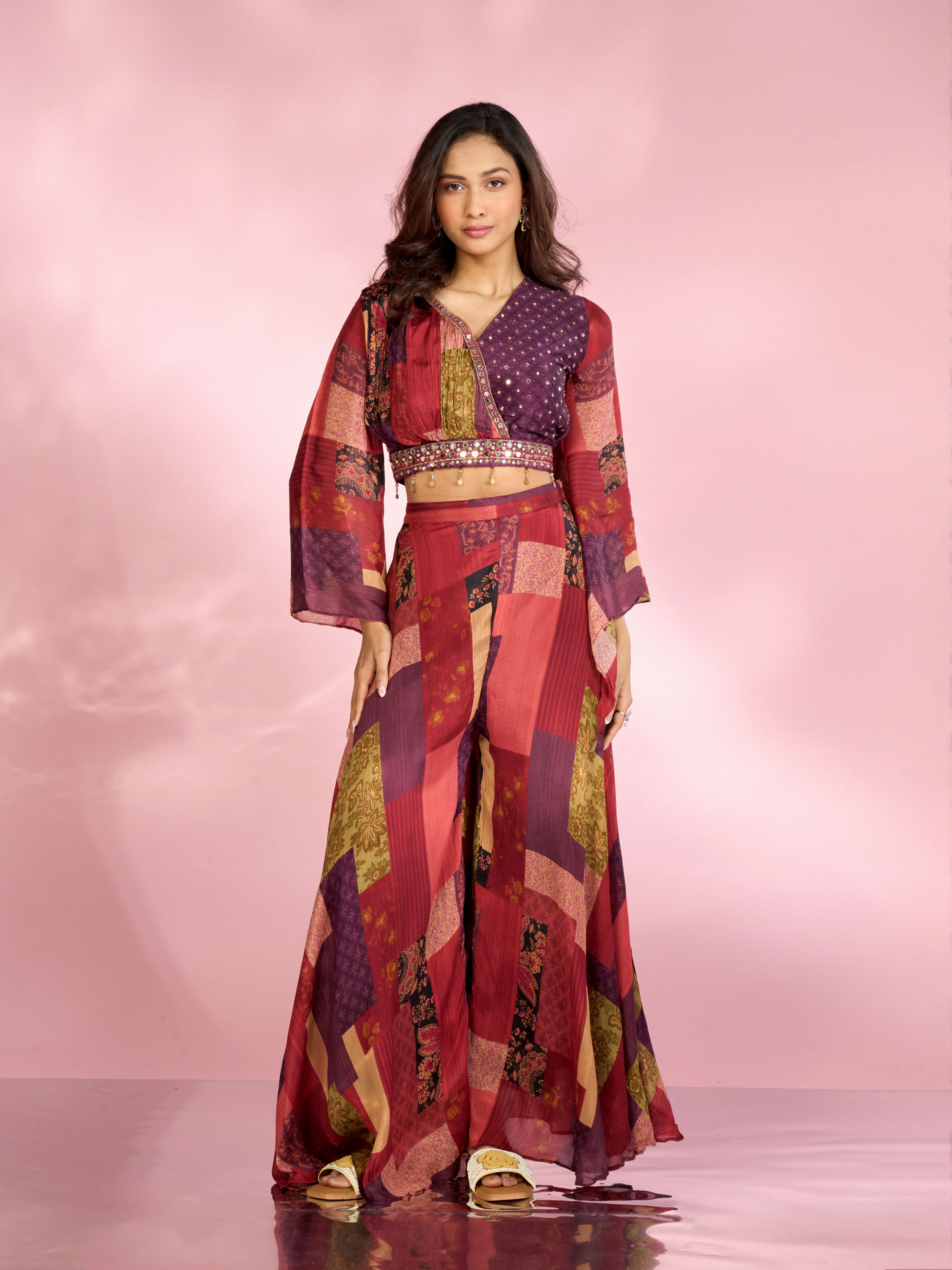 Mohey Women Rust Red Chinon Indo Western