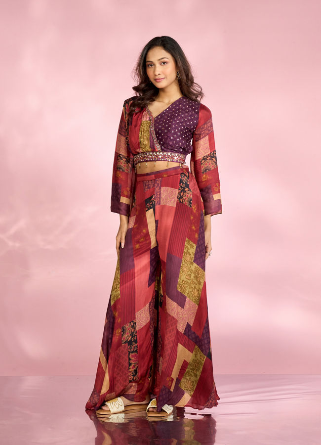 Mohey Women Rust Red Chinon Indo Western