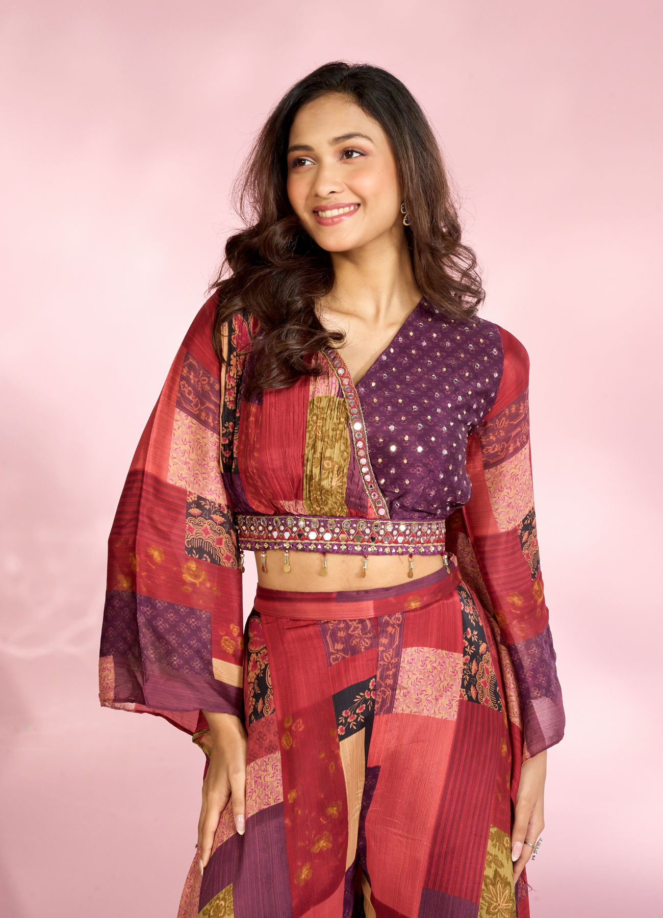 Mohey Women Rust Red Chinon Indo Western